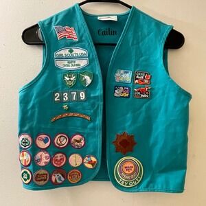 Girl Scouts USA Teal Vest with Patches Cookie Booth Goal‎ Getter USA Troop